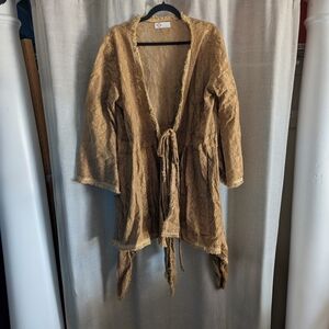 Brown Textured Open Front Cardigan